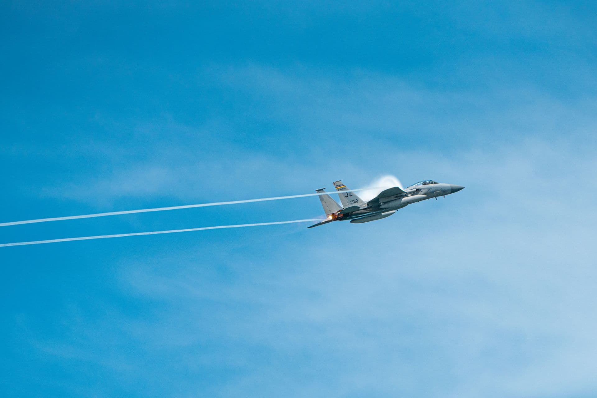 Military fighter jet in flight